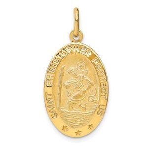 Leslie's 14k Polished and Satin Oval St. Christopher Pendant, 32mm long